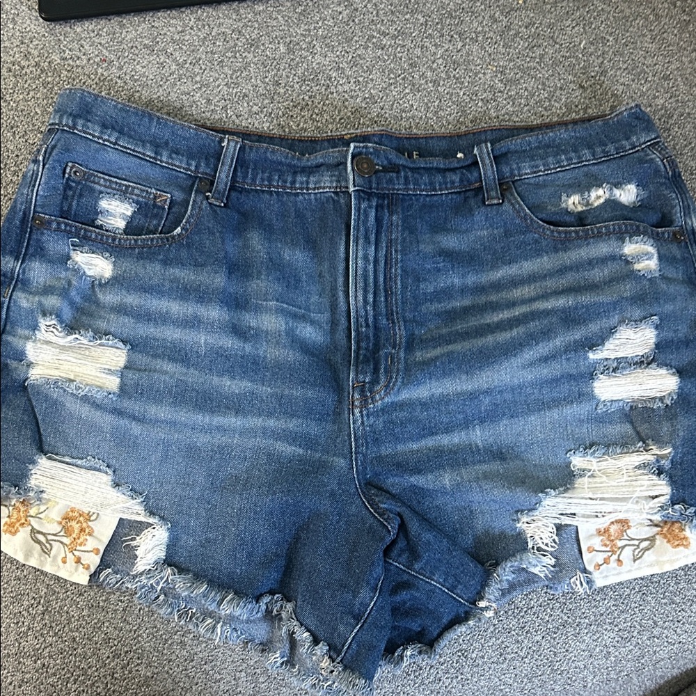 American Eagle Outfitters Distressed Embroidered High-Rise Denim Shorts